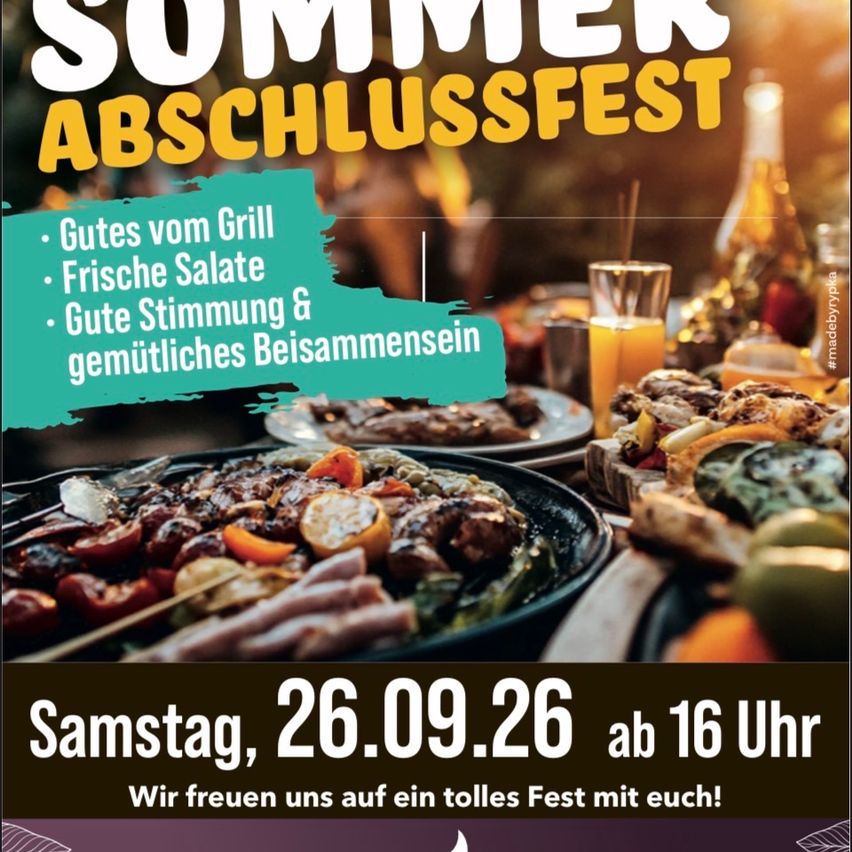 Poster for Summer Closing Festival. It features grilled food, fresh salads, and a cheerful gathering. The event is on Saturday, September 26, starting at 4 PM.