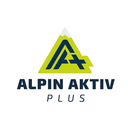 Das Alpin Aktiv Plus Logo zeigt ein grünes Dreieck mit einem weißen Gipfel und einem blauen 'A' darin. Darunter steht 'ALPIN AKTIV PLUS' in fetter schwarzer Schrift.