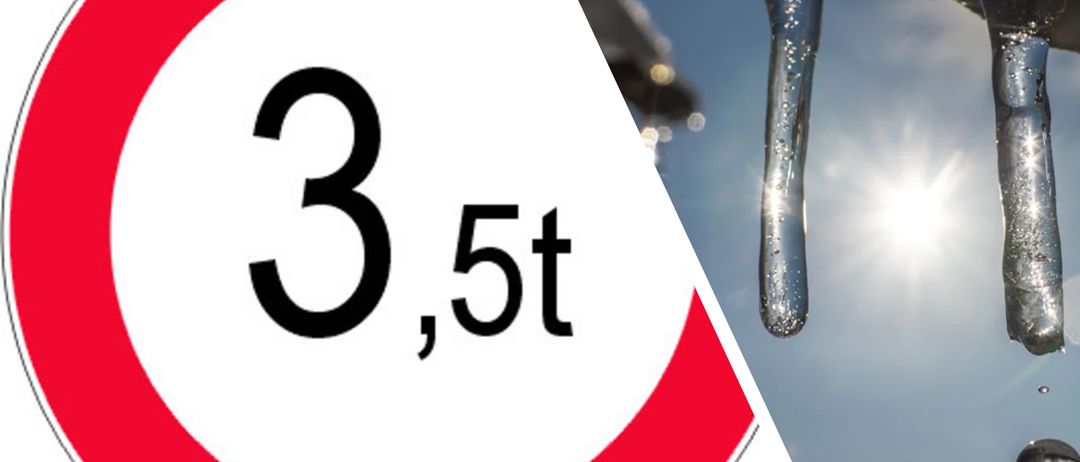 Das Bild zeigt einen roten und weißen Kreis mit der Zahl 3,5t im Inneren. Rechts neben dem Kreis fällt ein Wassertropfen.