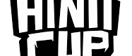 Das Logo für Hint Cup ist in Schwarz und Weiß dargestellt. Es hat eine markante Schildform mit eckigen Linien und fetten, großgeschriebenen Buchstaben.