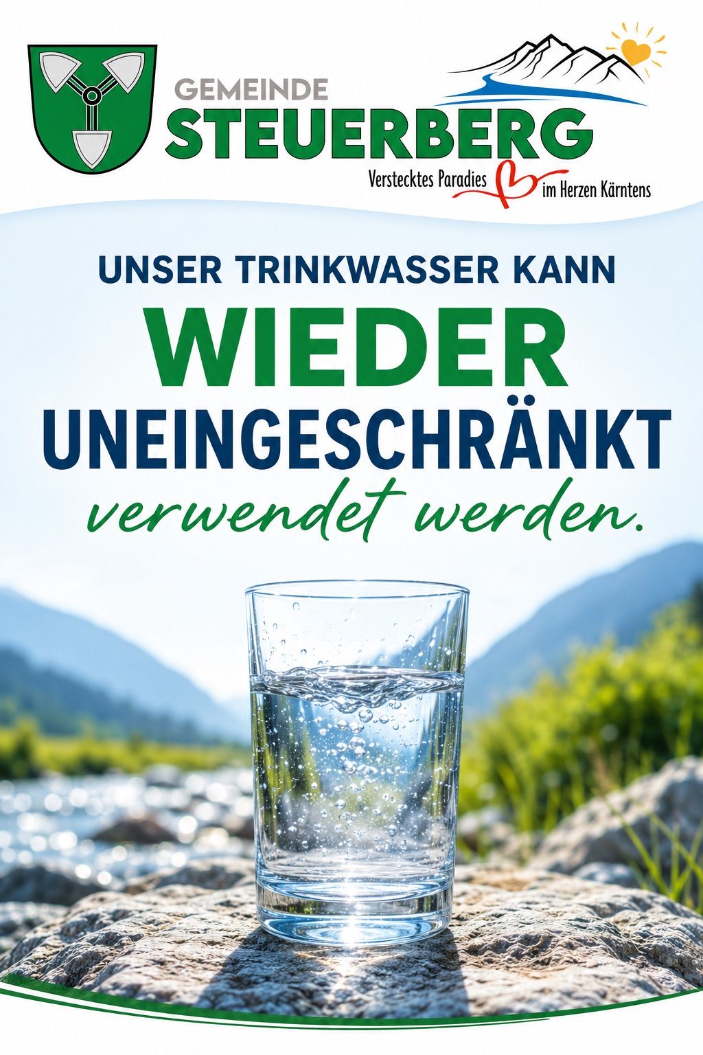 Steuerberg: Trinkwasser kann wieder uneingeschränkt verwendet werden, Glas Wasser