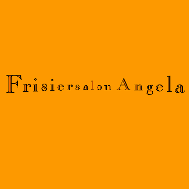 Auf einem gelben Hintergrund sind die Worte 'Frisiersalon Angela' in fetten, dunklen Buchstaben zu sehen. Es scheint der Name eines Salons zu sein.