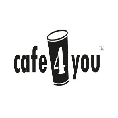 Das Logo von Cafe 4 You zeigt ein Tassen-Symbol mit dem Text Cafe 4 You. Die Tasse ist mit Flüssigkeit gefüllt. Der Text Cafe 4 You ist in einer fetten Schrift geschrieben.