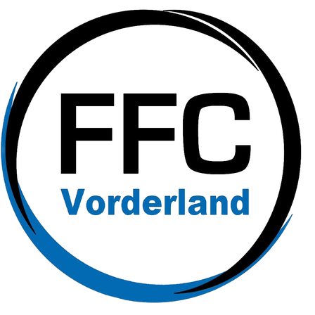 Das Logo für FFV Vorderland ist in Schwarz und Weiß mit blauen Rändern dargestellt. Der Text lautet FFV Vorderland.