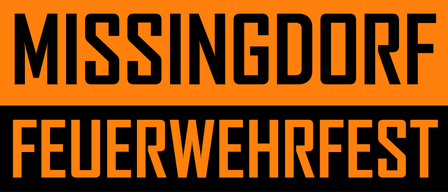 Plakat für das Missingdorf Feuerwehrfest. Termine: Samstag 29.8.2026 und Sonntag 30.8.2026. Aktivitäten umfassen Feuerwehrvorführungen, Feldmessungen mit Sägen und einen Hundespaziergang.