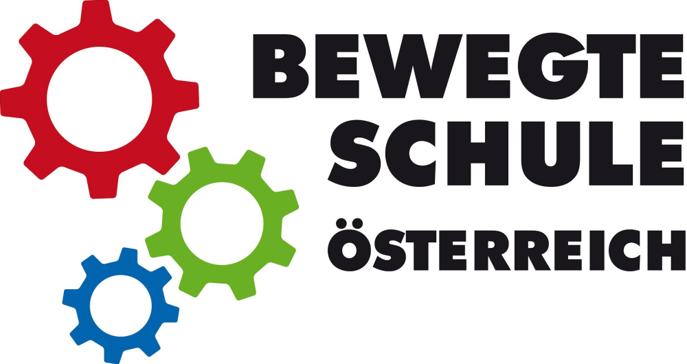 Logo mit drei farbigen Zahnrädern und dem Text 'Bewegt Schu Schu Osterreich' in Schwarz.
