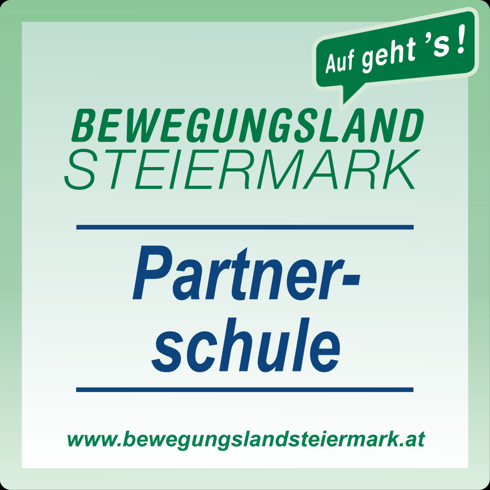 Werbung für Bewegungsland Steiermark Partner-schule mit einer Website-Adresse.