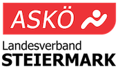 Rotes Schild mit weißem Text, der ASKO und eine weiße laufende Personen-Symbolik zeigt.