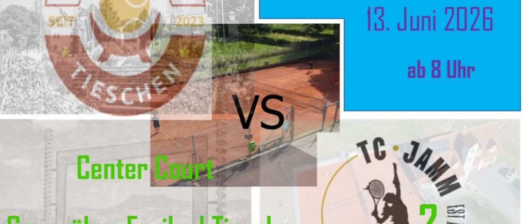 Tennisspiel auf dem Center Court in Tieschen. Veranstaltung für die 3. Runde am 13. Juni, Beginn um 20 Uhr.