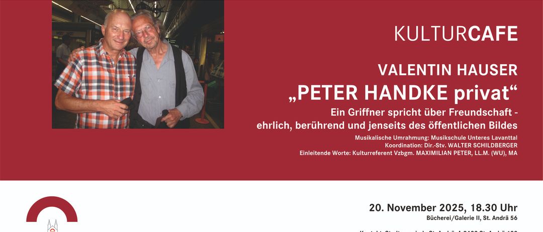 Ein Bild zeigt einen Mann in einem blauen Hemd, der vor einem roten Hintergrund steht. Der Text lautet 'Peter Han' mit einem Zitat und Kontaktdaten.