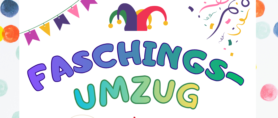 Ein Plakat für eine Faschings Umzug Veranstaltung in St. Andrä. Es enthält einen Zeitplan, Preise und Treffpunkt. Die Veranstaltung beginnt um 14:00 und endet um 16:00 am 14. Februar 2026.