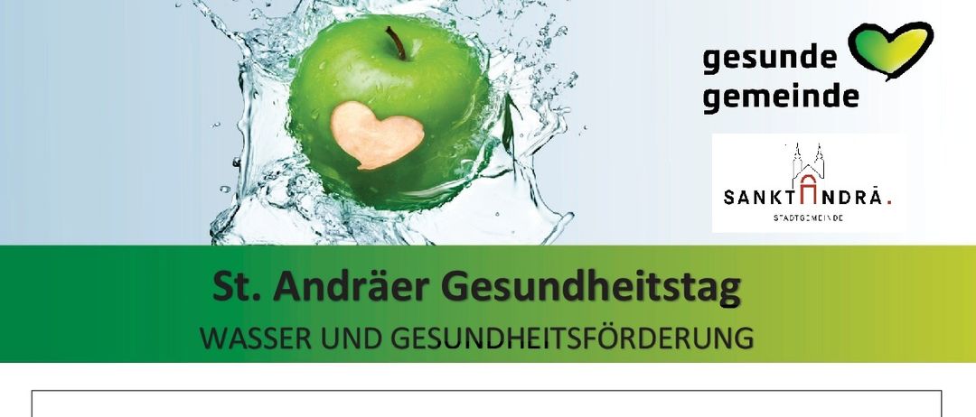 Einladung zum St. Andräer Gesundheitstag am 30. Mai 2026 im Rathaussaal St. Andrä. Mit Gesundheitsinfoständen, Vorträgen von Fachärzten und Beteiligung des Kindergartens Ettwig.