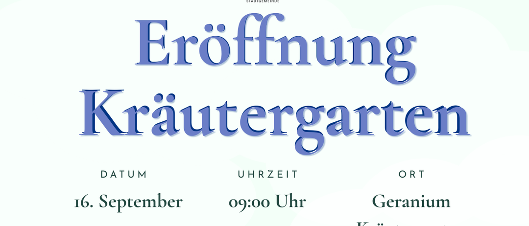 Plakat für einen Kräutergarten-Event am 16. September um 9:00 Uhr in Blaiken. Es zeigt Blumenillustrationen und listet Datum, Uhrzeit, Ort und Organisatoren auf.