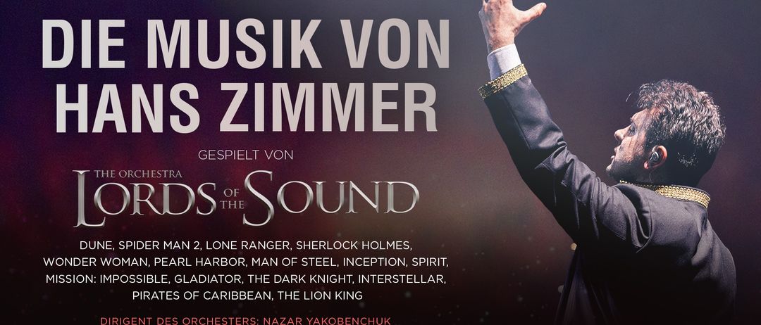 Plakat für Musik von Hans Zimmer, gespielt vom London Symphony Orchestra. Enthält berühmte Filmmusik.
