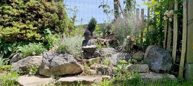 Bild enthält, Backyard, Nature, Outdoors, Yard, Person, Taking Cover, Garden, Rock, Grass, Vegetation