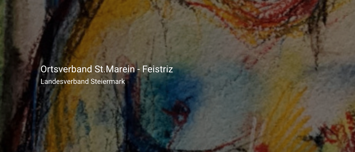 Ein abstraktes Gemälde mit den Worten 'Verband St. Marein - Feistritz' und 'Verband Steiermark'. Das Gemälde ist farbenfroh mit verschiedenen Gelb-, Blau- und Rottönen.