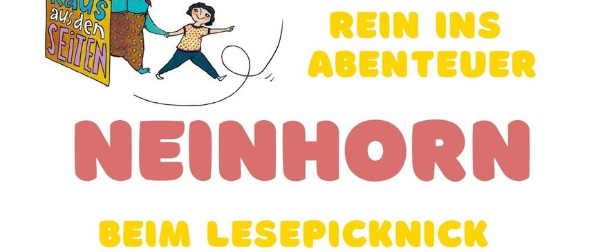 Ein Plakat für die Lesung 'Nainhorn' am 8. Juni 2026 von 16:00 bis 17:30 im Schlosspark Gloggn. Anmeldung: 02662-42401-42 oder buch@gloggnitz.gv.at. Picknickdecken sind vorhanden.