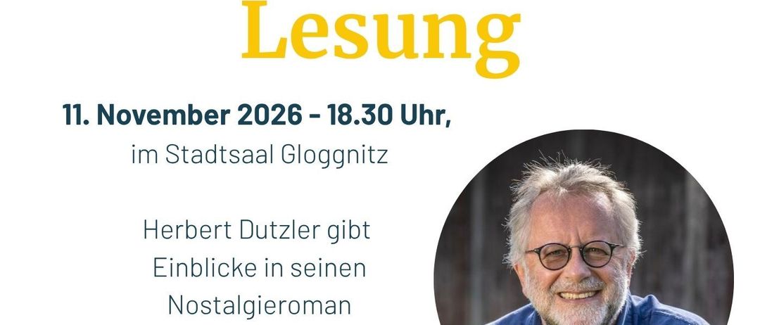 Plakat für eine Lesung mit Herbert Dutzler, mit Foto, Datum und Kontaktinformationen.