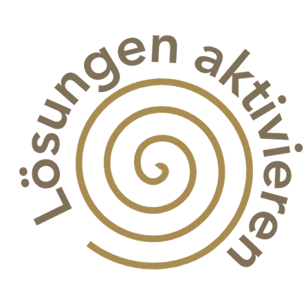Ein Logo mit dem Text 'Losungen aktivieren' in einem Spiraldesign, mit einer goldenen Spirale auf schwarzem Hintergrund.