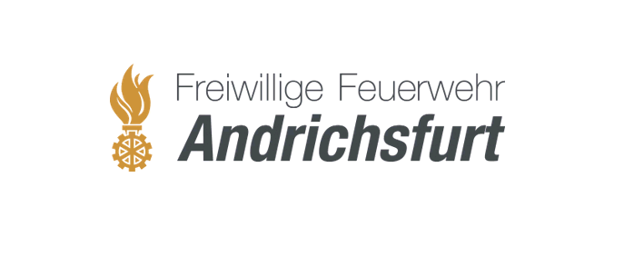 Das Logo der Freiwilligen Feuerwehr Andrichsenfurt, mit einer Flammen- und Rad-Symbolik.