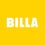 BILLA MISKOVIC OG-Logo. Das Bild zeigt das Wort BILLA in weißer, fetter Schrift auf einem leuchtend gelben Hintergrund.