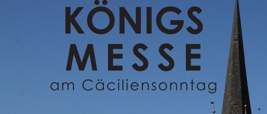 Poster for Christ Konigs Messe on November 23, 2025, at 10:00 AM at Klaus Church. The poster features a steeple and a clock on the church.