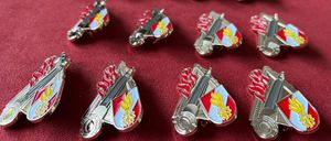 Bild enthält, Badge, Logo, Symbol, Accessories, Toy, Text, Jewelry, Locket, Pendant