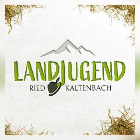 Das Bild zeigt das Logo von Landjugend Ried Kaltenbach, mit grünem Text auf weißem Hintergrund. Es enthält einen stilisierten Berg und einen Apfel, die die Marke repräsentieren.