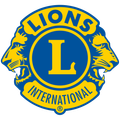 Das Lions International Logo zeigt einen blauen Kreis mit einem gelben Rand. Auf beiden Seiten befinden sich zwei Löwenköpfe, die nach vorne schauen. Der Buchstabe 'L' ist in Gelb zentral platziert. Darunter steht in Gelb 'INTERNATIONAL'. Unten in der Mitte befindet sich ein kleines 'R'.