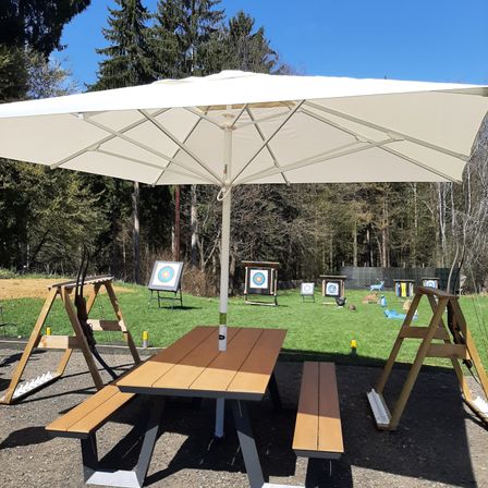 Grass, Wood, Interior Design, Housing, Patio, Bench, Patio Umbrella, Canopy, Outdoors, Shelter