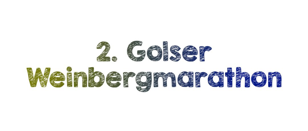 Das Bild zeigt ein Logo für den 2. Goiser Weinbergmarathon. Das Logo enthält die blaue Nummer '2' und die Worte 'Goiser Weinbergmarathon' in grüner und blauer Schrift.