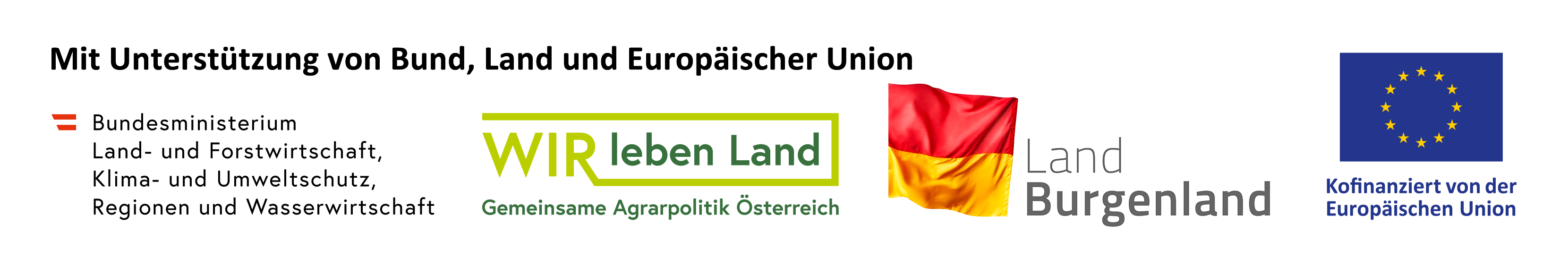 Ein weißer Hintergrund mit dem Text 'Leben Land Agrarpolitik Osterreich' in Grün und Schwarz. Rechts ist die Flagge der Europäischen Union zu sehen.