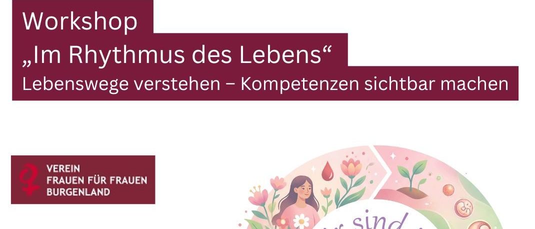 Ein Workshop mit dem Titel 'Im Rhythmus des Lebens', um Lebenswege zu verstehen und Kompetenzen sichtbar zu machen. Veranstaltet vom Frauenverein für Burgenland am 23.06.2026 von 15:00 bis 18:00 Uhr in der Frauen- und Familienberatungsstelle. Kostenlose Anmeldung unter oberwart@beratung-burgenland.at.