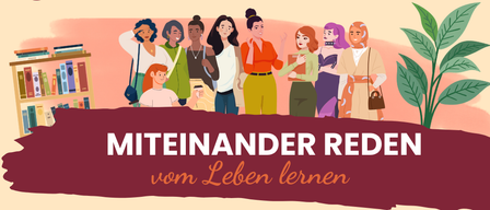Plakat für eine Sprachlernveranstaltung. Termine sind der 13. Mai und der 27. Mai. Zeiten sind 14-15:30 Uhr. Ort für Kaffee, Tee und Küche. Kostenlos und offen für alle Frauen.