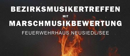 Plakat für die Marschmusikbewertung am 27.06.2026 mit einem feuerthematischen Design. Zeitplan beinhaltet Kapellenmarsch um 16:00, Marschmusikbewertung um 17:00 und gemeinsamen Auftritt um 19:00.