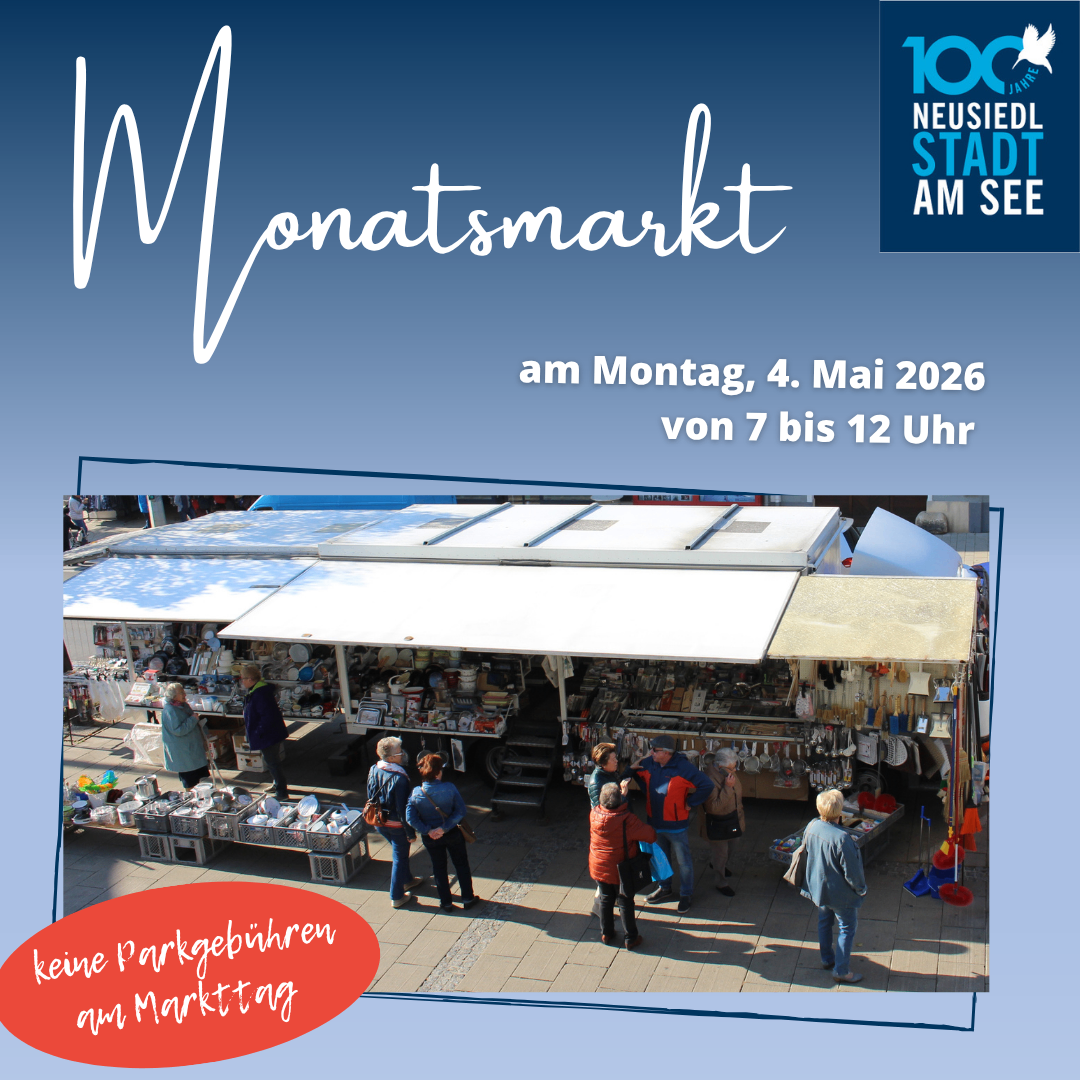 An advertisement for a monthly market on May 4, 2026, from 7 to 12. No parking on market day.