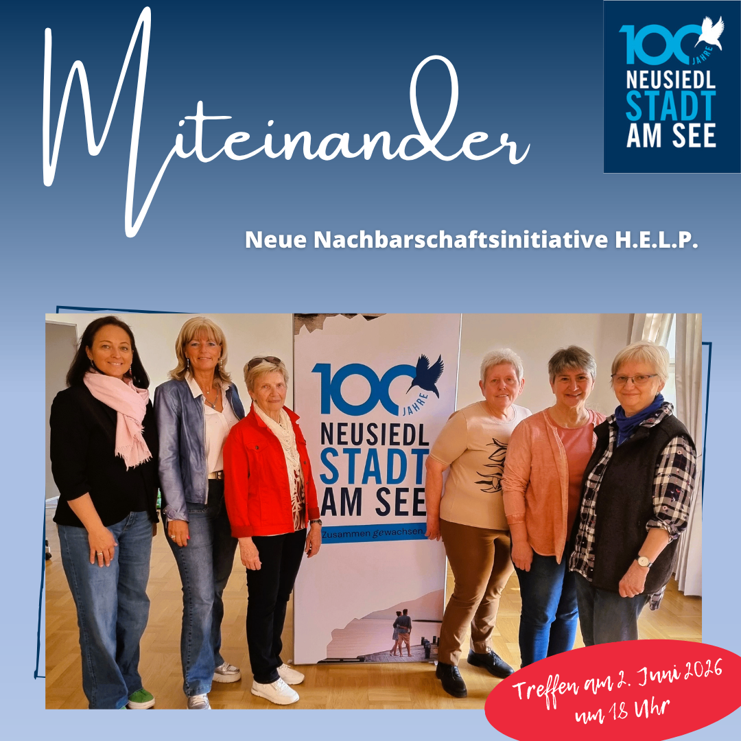 Plakat zur Nachbarschaftsinitiative mit sechs Frauen vor einem Banner, datiert auf den 2. Juni 2016.