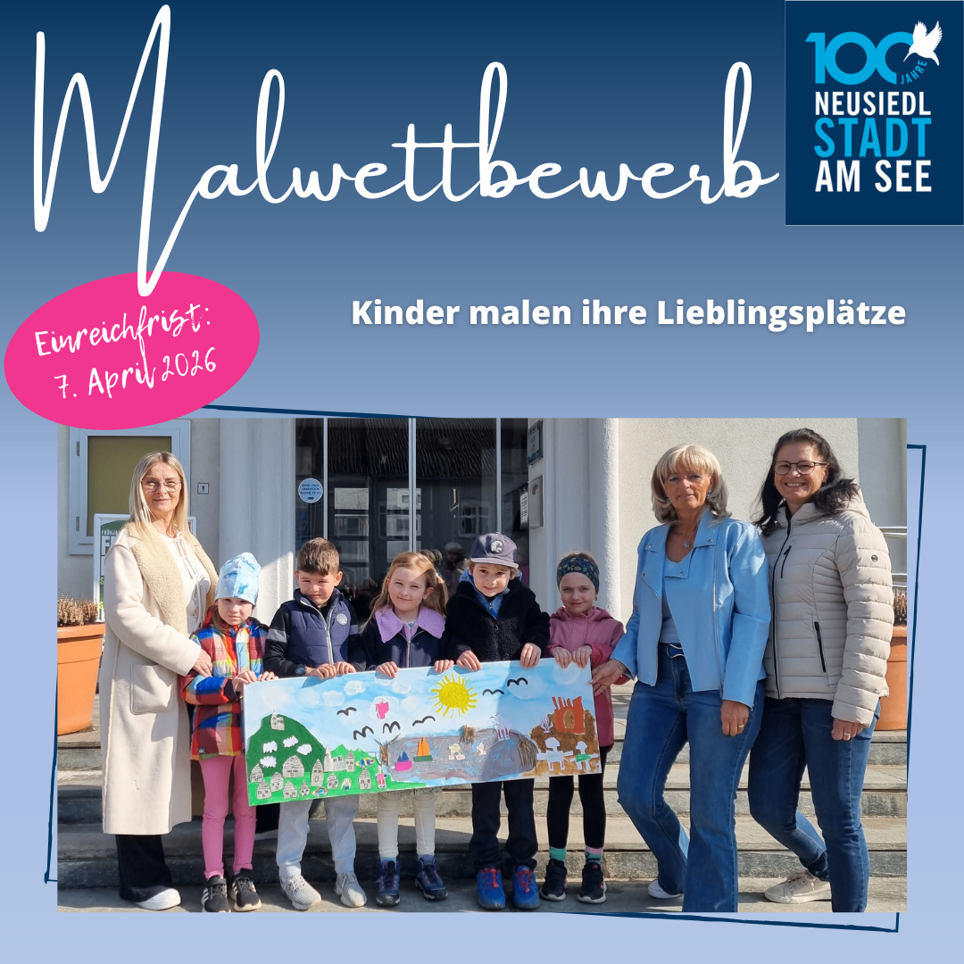 Poster für Malwetterweb, Kinder und Erwachsene halten eine Zeichnung, Einreichfrist 7. April 2026.