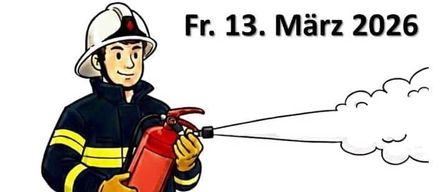 Eine Illustration eines Feuerwehrmanns mit einem Feuerlöscher. Datum: Fr, 13. März 2026. Zeit: 13:00 - 16:00 Uhr beim FF Haus in Goriach.