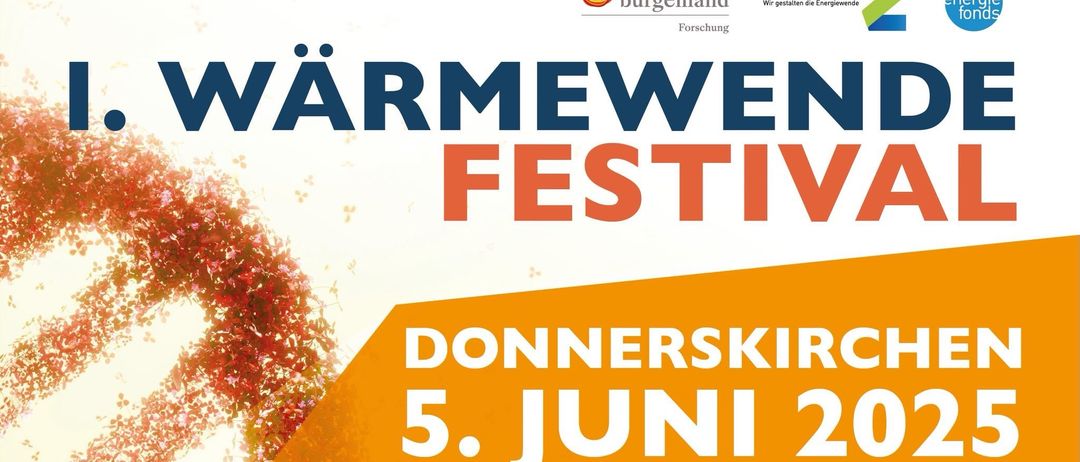 Das Plakat für das Warm Waves Festival von Hochschule Burgenland am 5. Juni. Der Text ist in Blau und Orange mit einem blumigen Hintergrund.