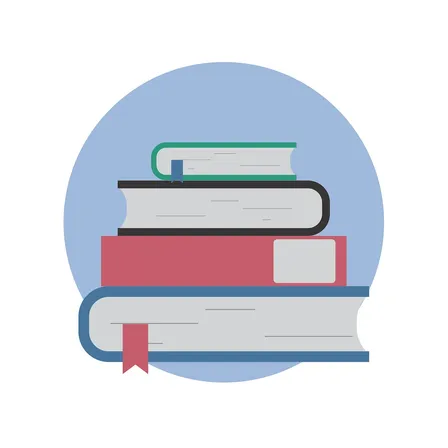 Eine Illustration eines Stapels von Büchern mit einem roten Lesezeichen auf dem unteren Buch.