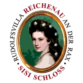 Ein ovales Porträt einer Frau mit dunklem Haar und einem weißen Kleid, umgeben von einem roten Rand und Text in deutscher Sprache.