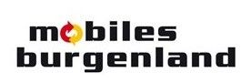 Das Bild zeigt das Logo von Mobiles Burgenland, mit einer stilisierten Flamme im Zentrum und schwarzem Text, der 'Mobiles Burgenland' lautet.