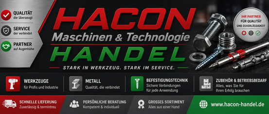 ACON banner with metal and fastener technology. Quality that binds. Personal advice, competent and individual. Large assortment, all from one source.