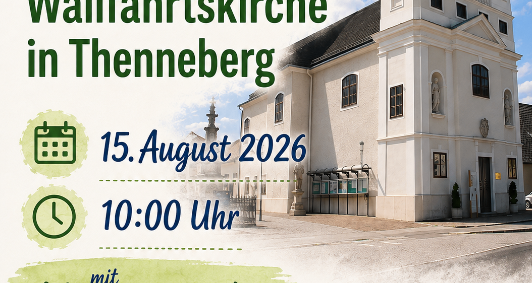 Plakat für ein Familienfest in Thennberg am 15. August 2026 um 10:00 Uhr mit einer Kirche, Kräutern und einer Kaffeetasse.