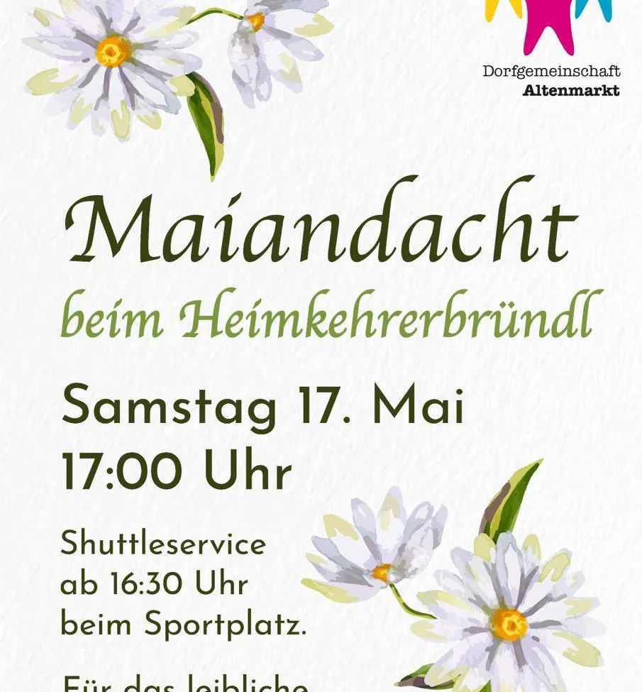Ein Plakat der Dorfgemeinschaft Altenmarkt lädt zur Heimatnacht am Samstag, 17. Mai um 17 Uhr ein. Der Shuttleservice startet um 16:30 Uhr am Sportplatz.