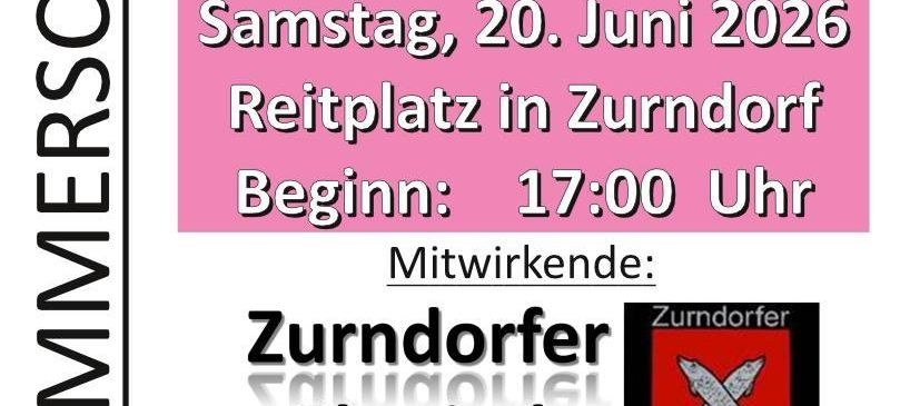 Ein Plakat für das Dämmerschoppen-Event, geplant für Samstag, 20. Juni 2026. Die Veranstaltung beginnt um 17:00 Uhr in Zurndorf. Teilnehmer sind die Zurndorfer Böhmische.