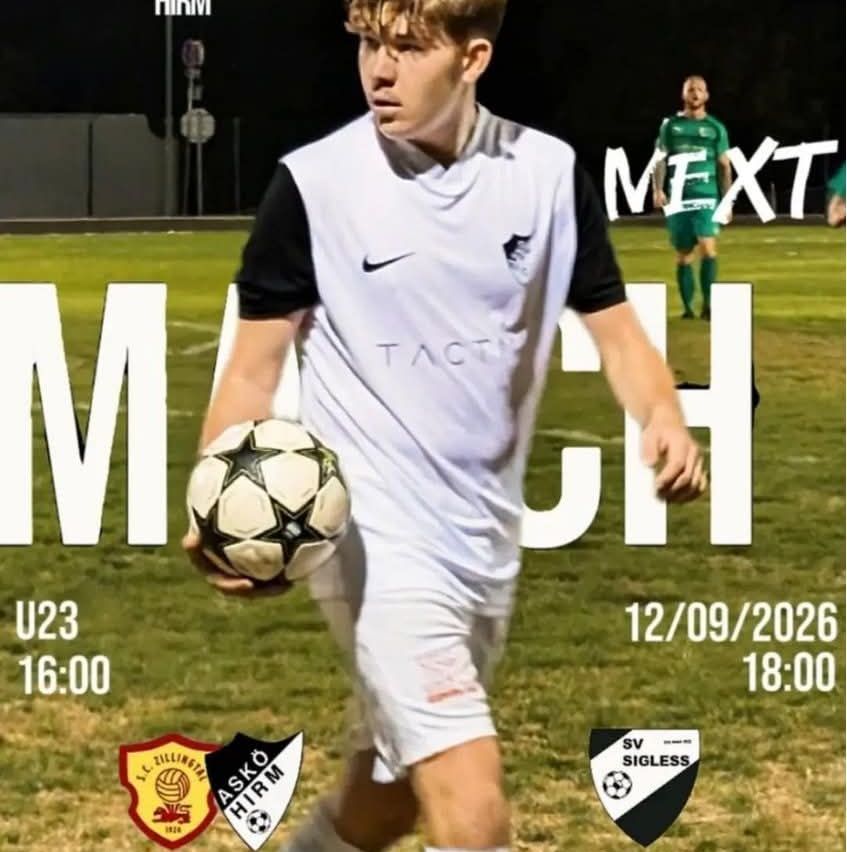 A young soccer player in a white and black uniform is holding a soccer ball on a field. The text 'NEXT MATCH' is displayed above him.