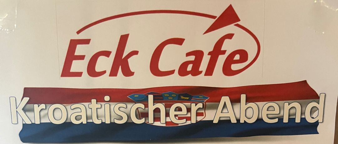 Ein Menü für Eck Cafe mit kroatischem Abend, bestehend aus Cevapcici, Peka, Oktopussalat, Fischteller, Cremeschnitte und einem Salat mit Oktopus, Kartoffeln und Tomaten.