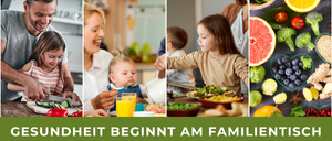 Eine Mutter und ihr Kind genießen gemeinsam das Frühstück. Ein weiteres Bild zeigt ein Mädchen, das nach Essen an einem Tisch greift.